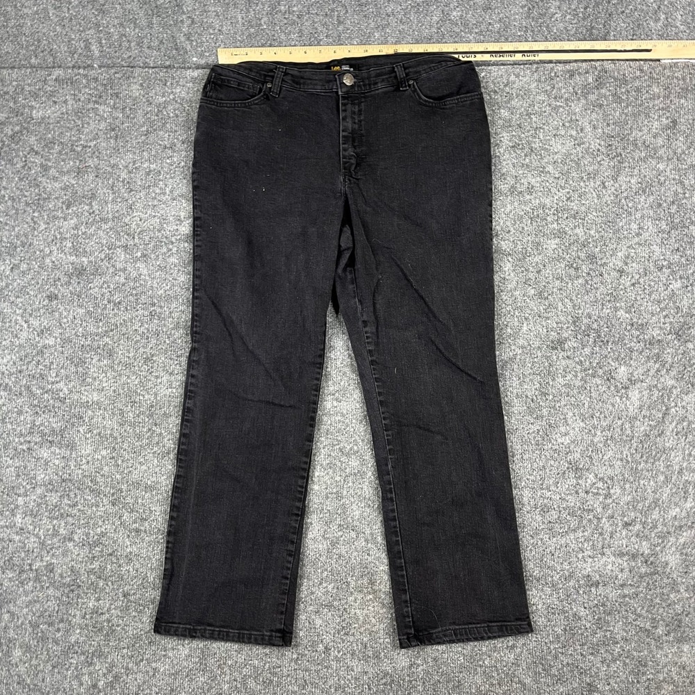 Lee Jeans Womens Size 14 Short Black Relaxed‎ Straight Leg Stretch Casual Denim